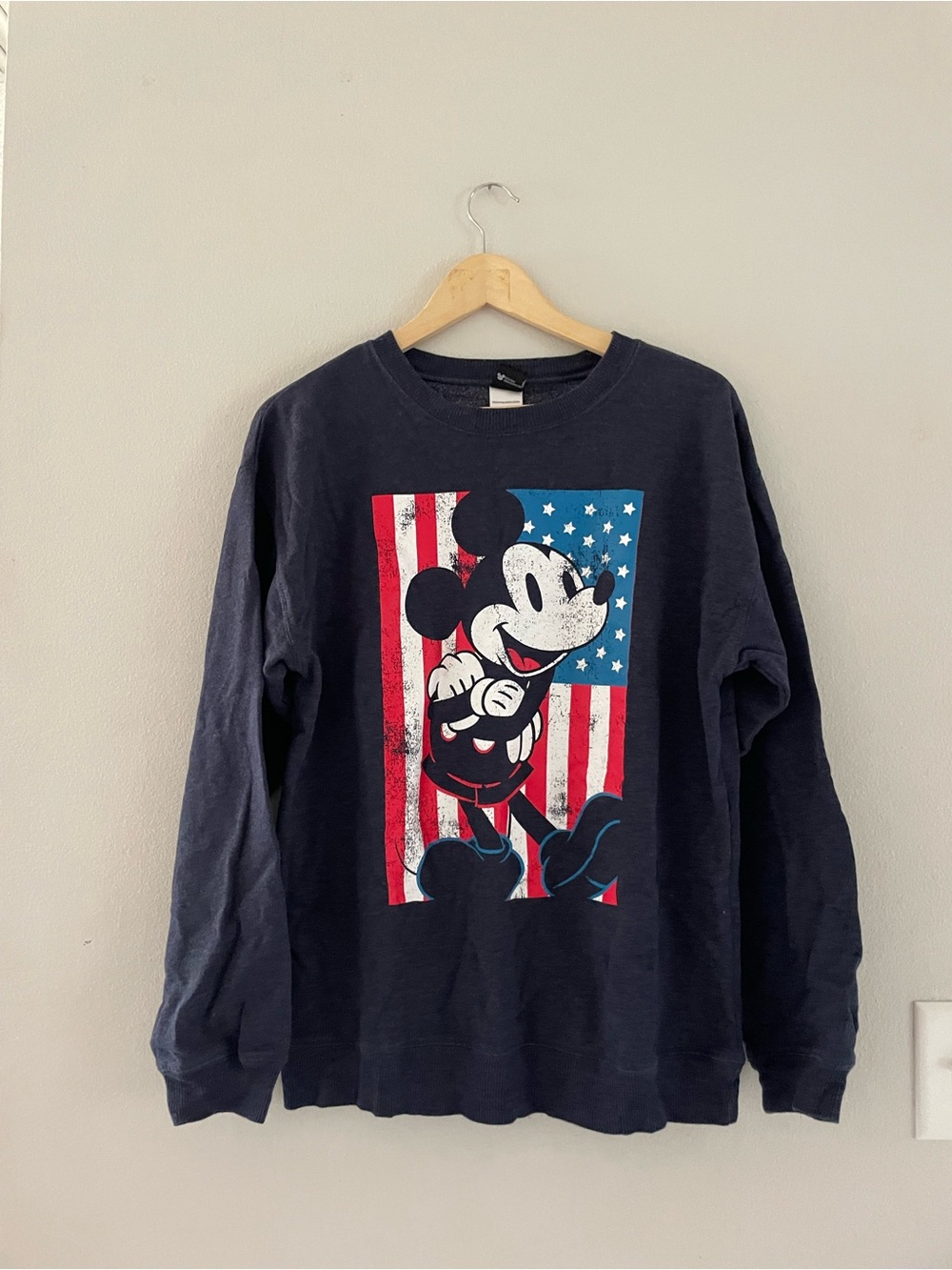 Disney Grey Crewneck Sweatshirt with Red, White & Blue Mickey Graphic